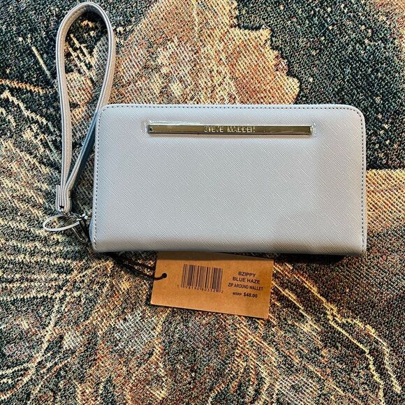 Steve Madden Blue Textured Leather Zip Around Wallet with Gold Hardware NWT - Picture 1 of 12